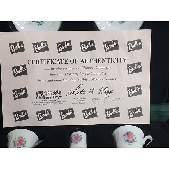 Vintage Chilton-Globe Holiday Barbie China Tea Dishes 1992-1995 COA In Box - Picture 10 of 16